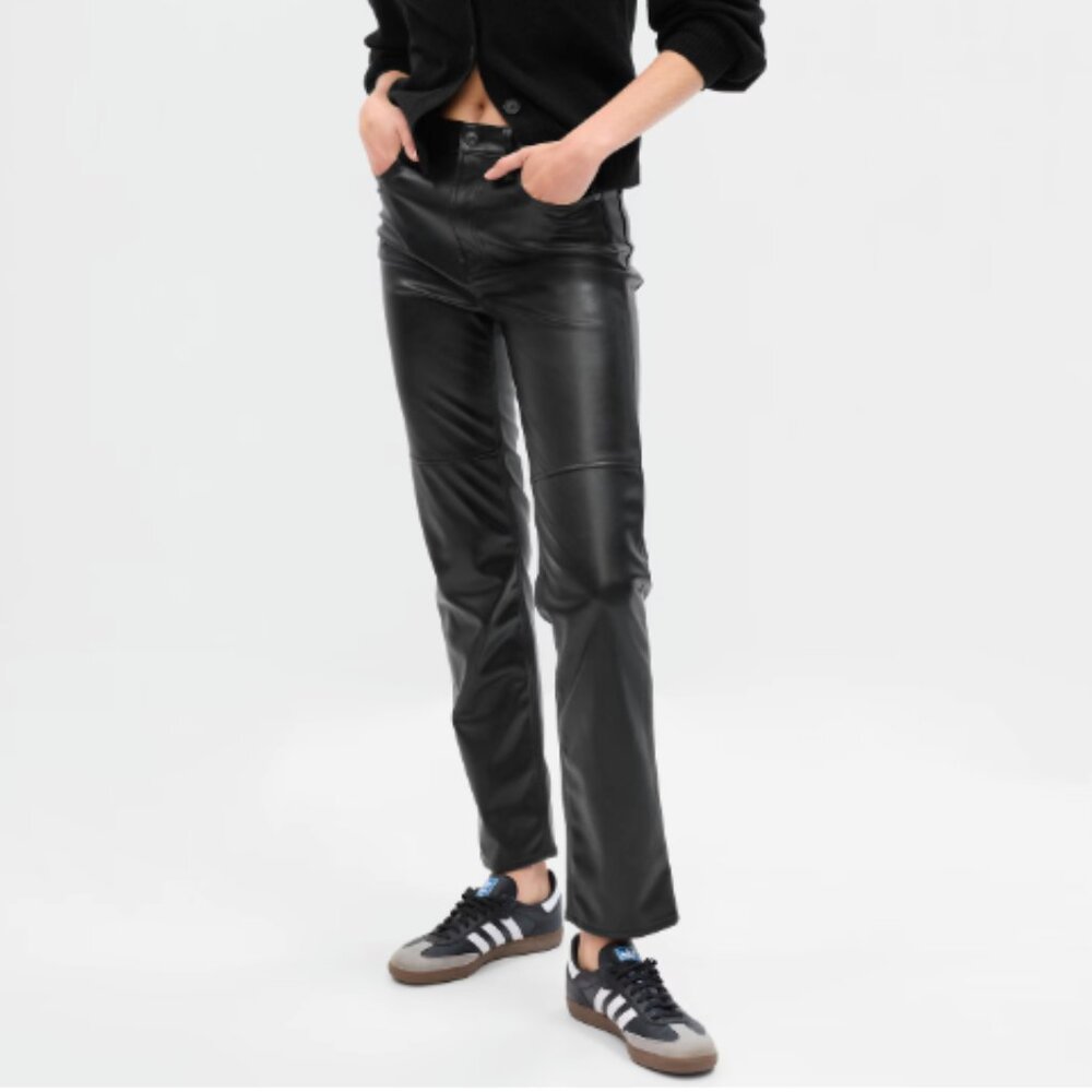 High Rise Vegan Leather Cheeky Straight Pants sz 29